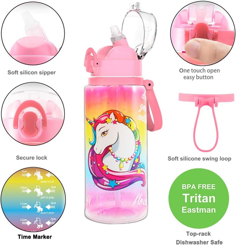 Home Tune 23oz Unicorn Kids Water Bottle - BPA Free, Leak-Proof with Auto Flip Cap - Image 2